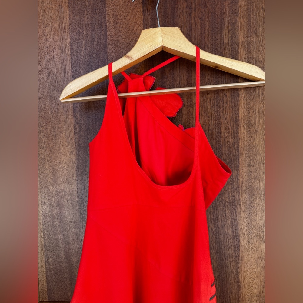 Anthropologie Asymmetric Red Sexy Floral Cocktail Party Dress Resort Wear 2 - Picture 9 of 14